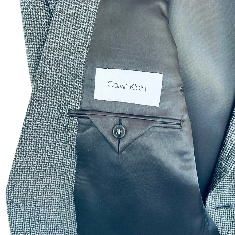 Calvin Klein 48L Gray Black Houndstooth Wool Blazer 2 Button Double Vent Sport